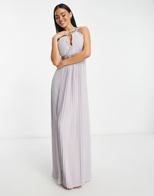 Grey chiffon high 2025 neck maxi dress