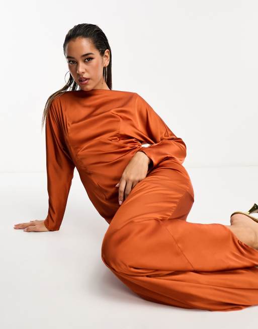 Long sleeve burnt orange maxi dress best sale