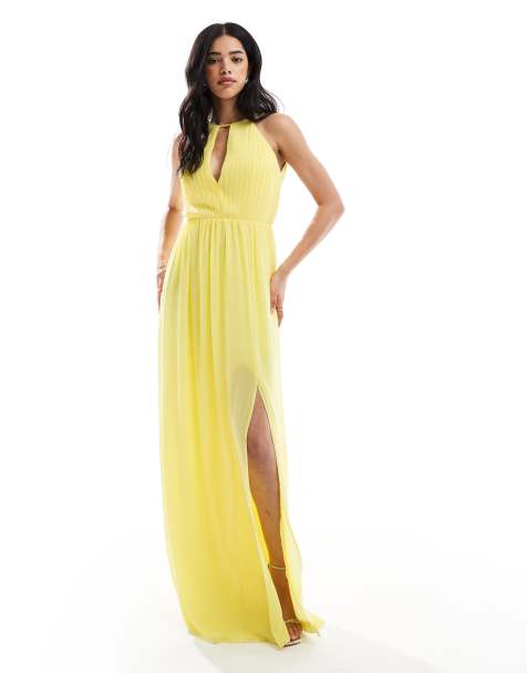 TFNC high neck maxi dress with cut out detail in yellow - view 1