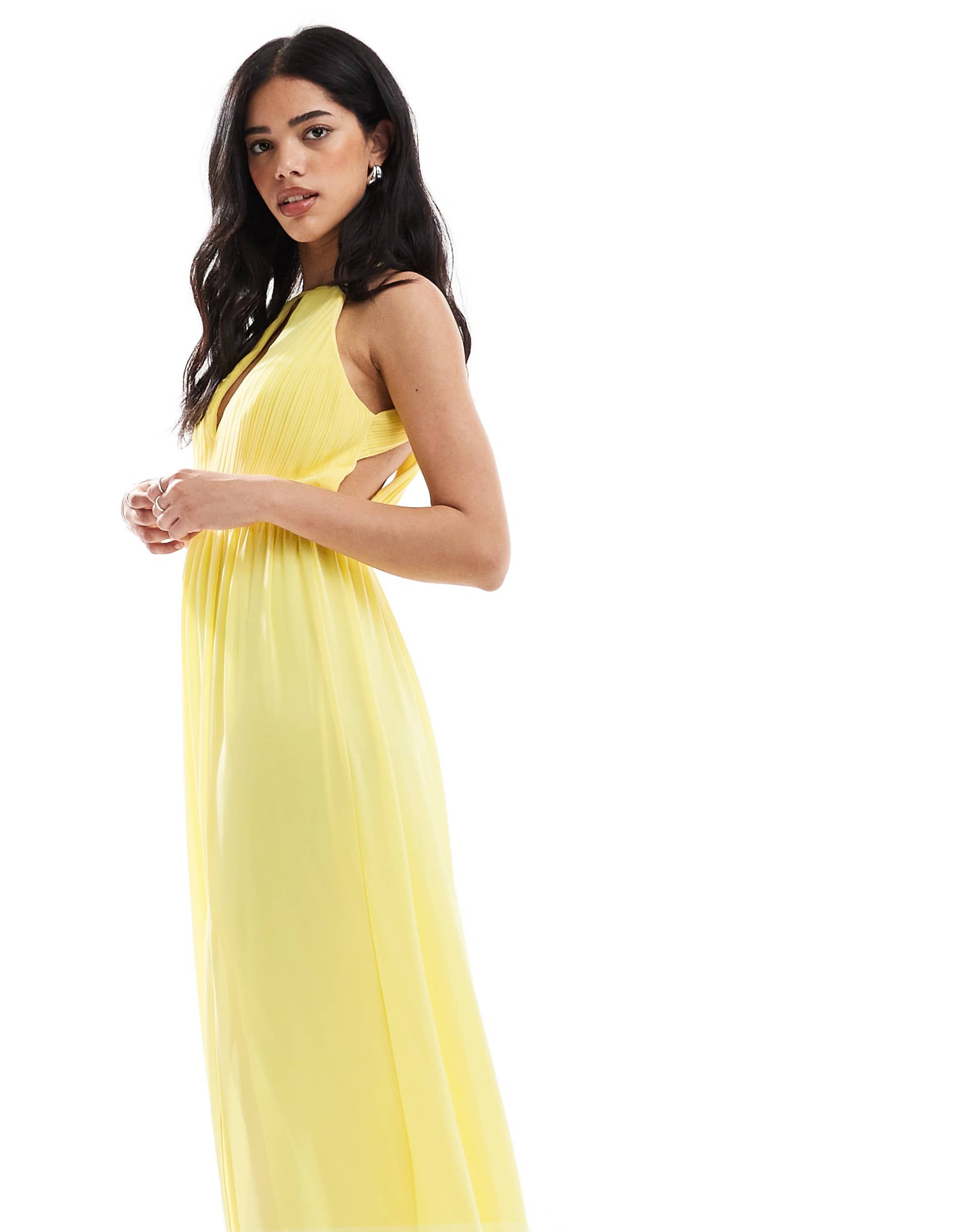 tfnc high neck maxi dress with cut out detail in yellow