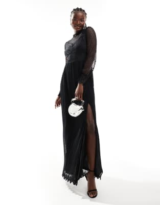 Tfnc High Neck Maxi Dress With Lace Detail In Black