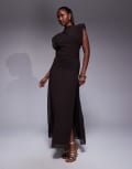 [TFNC] TFNC high neck maxi dress with shoulder pads in chocolate-Brown 6 Chocolate