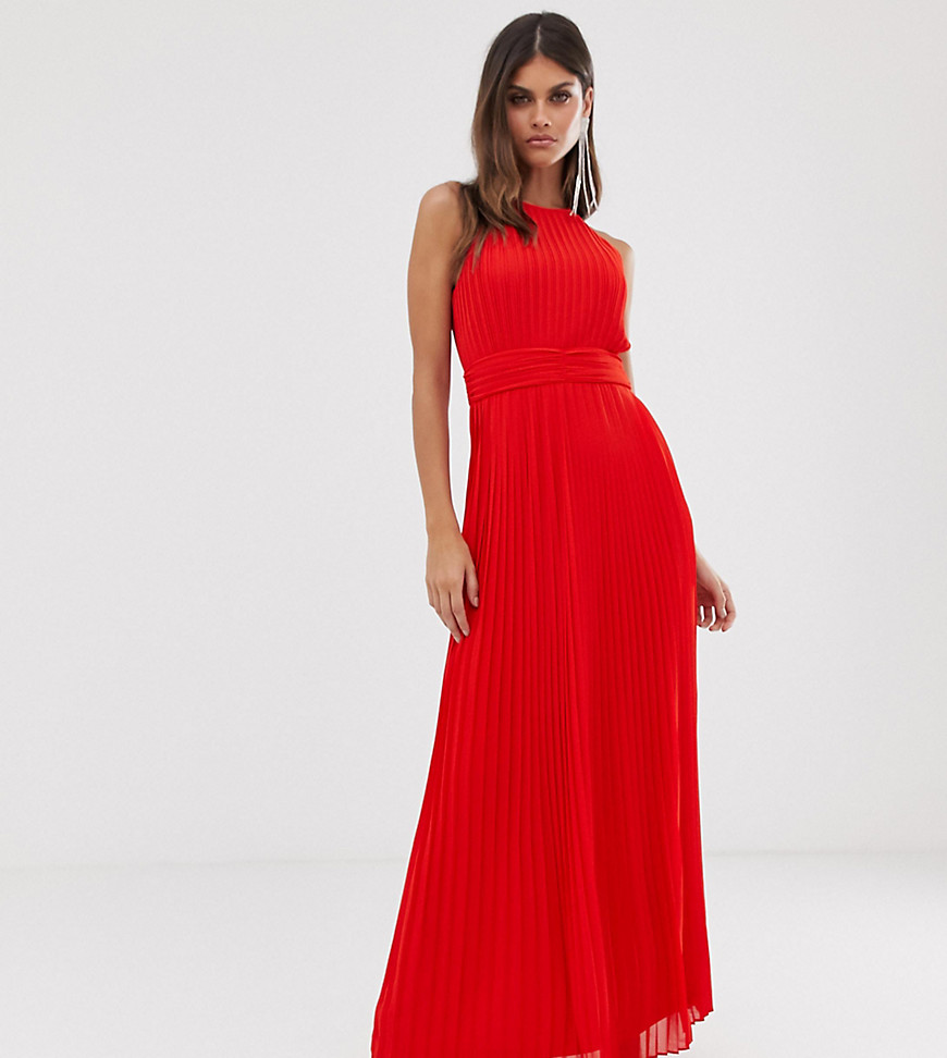 TFNC high neck pleated maxi dress in red