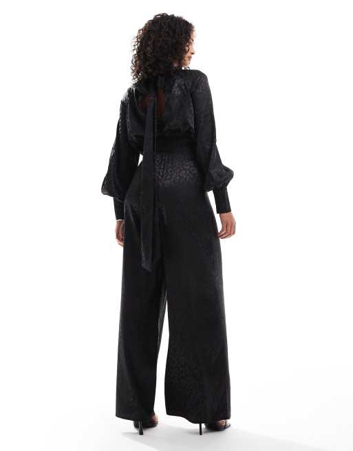 TFNC high neck satin jumpsuit with long sleeves in black | ASOS