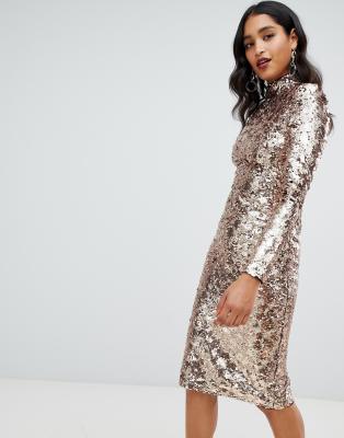 gold sequin midi dress