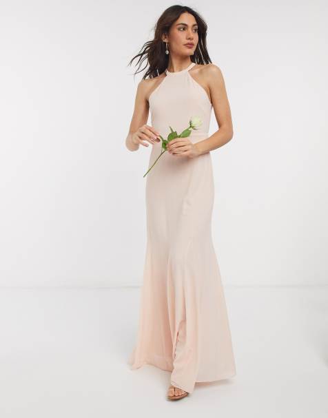 TFNC – Hochgeschlossenes Brautjungfern-Maxikleid in hellem Blush - view 1