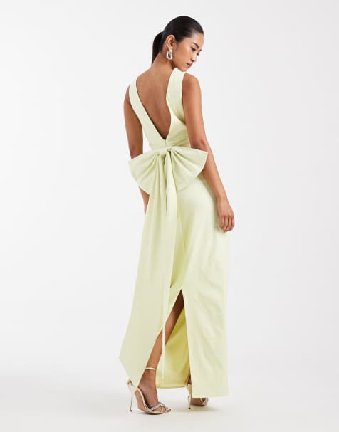 TFNC - Jenna - Robe longue pour demoiselle d'honneur en bengaline à nœud amovible dans le dos - Jaune - view 1