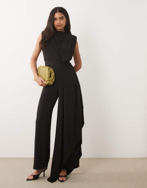 TFNC jumpsuit met gedrapeerd detail en ceintuur in zwart - view 1