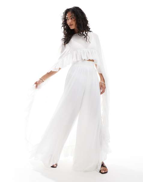 TFNC chiffon high waisted trousers in cream co-ord
