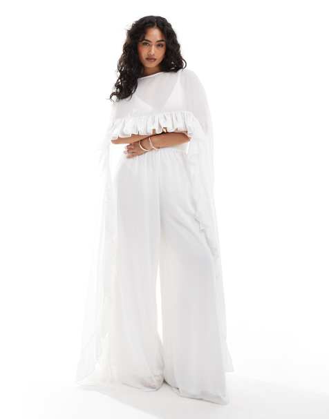 TFNC cape top with ruffle detail in cream co-ord