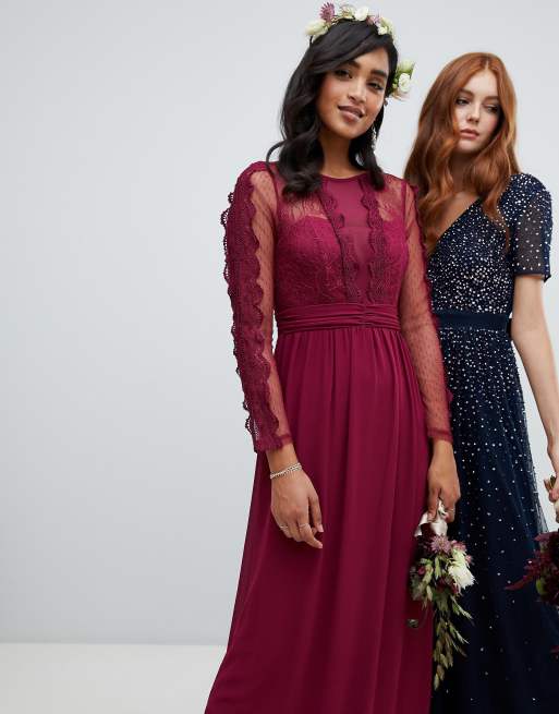 burgundy lace maxi dress with sleeves