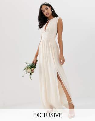 tfnc bridesmaid exclusive pleated maxi dress in pearl pink