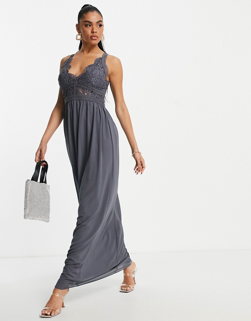 TFNC lace detail maxi dress in gray-Grey