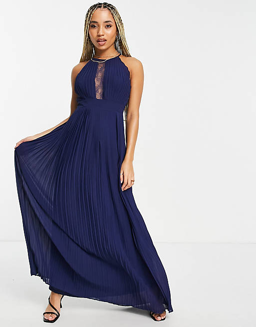 TFNC lace plated maxi dress in navy
