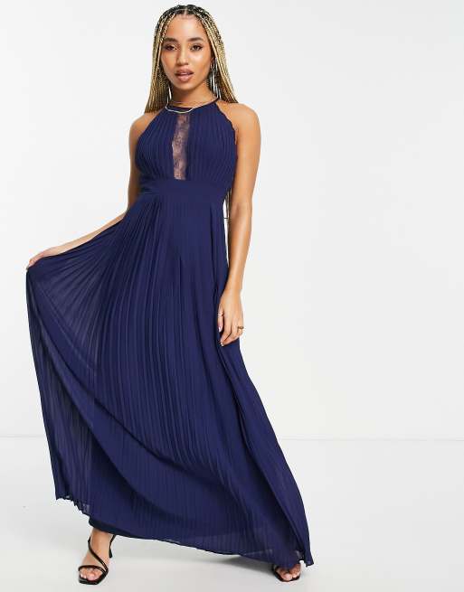 TFNC lace plated maxi dress in navy | ASOS