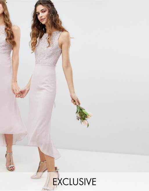 TFNC Lace Up Back Midi Bridesmaid  Dress  ASOS 