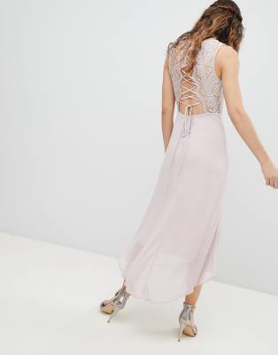 tfnc lace up back midi bridesmaid dress