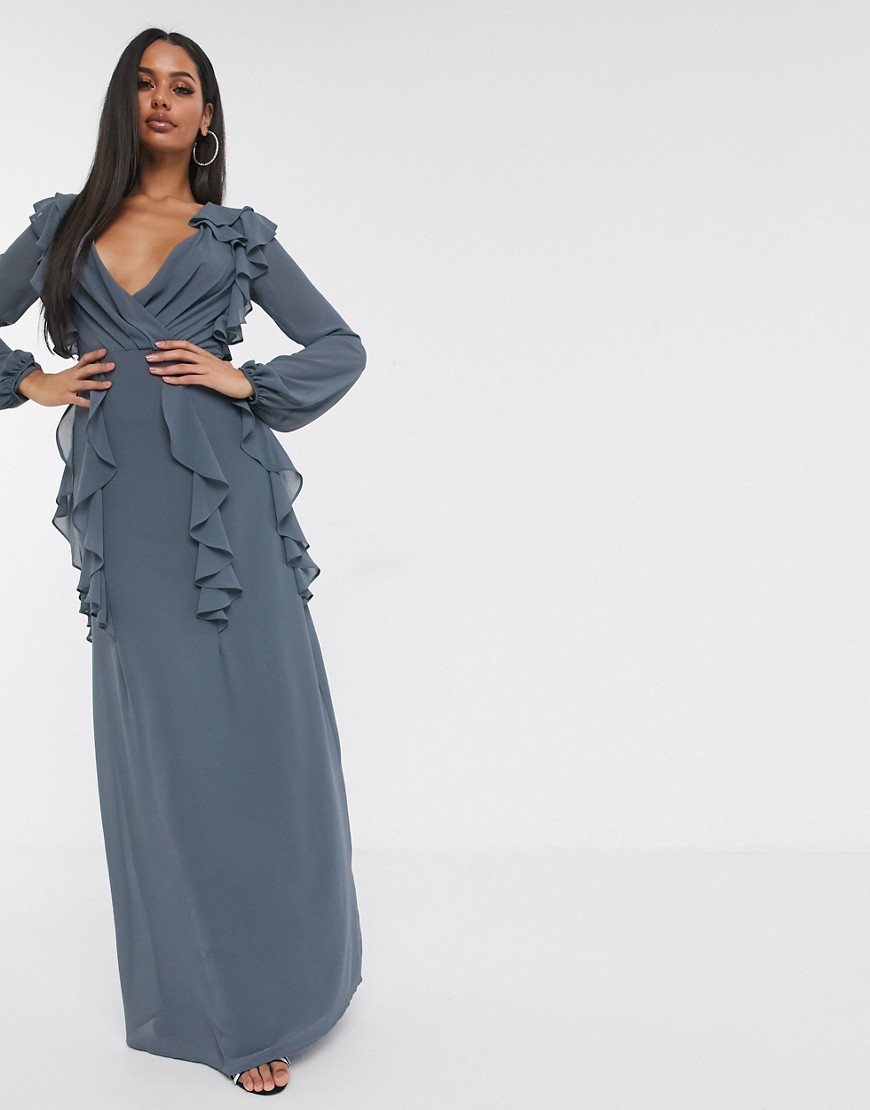 TFNC - Lange jurk met V-hals en lange mouwen-Grijs