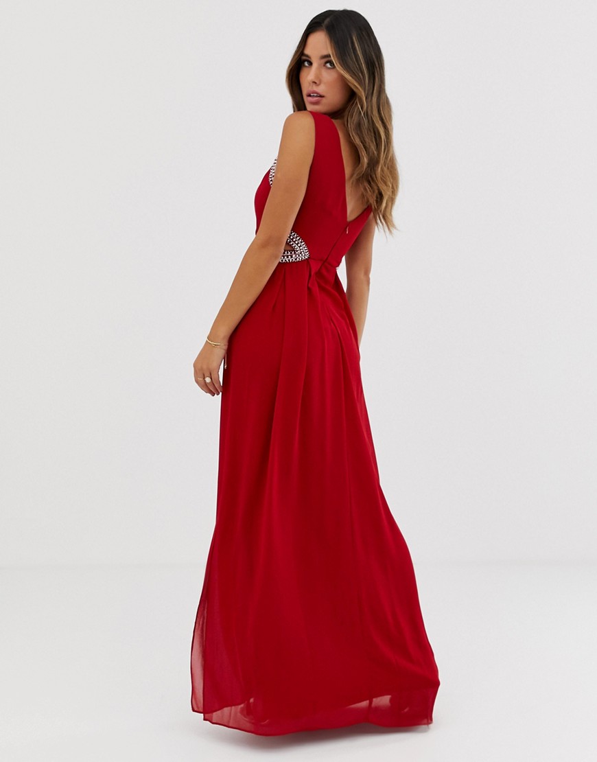 TFNC - Lange jurk met versierde taille-Rood