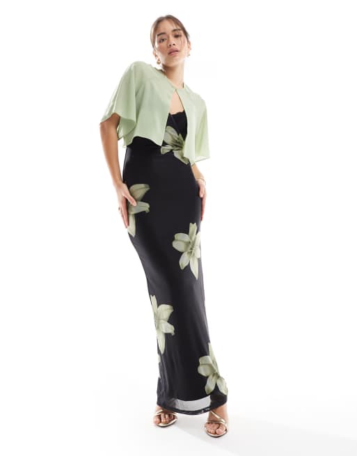 TFNC L'invitée Cape courte en mousseline Vert sauge ASOS