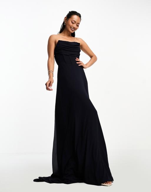 TFNC - L'invitée - Robe bandeau longue avec corset - Bleu marine, 4 de 4