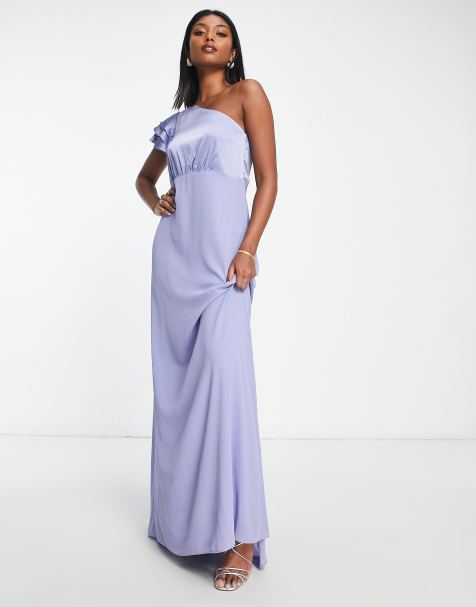 TFNC - L'invitée - Robe longue asymétrique volantée sur l'épaule - Bleu poudré - view 1
