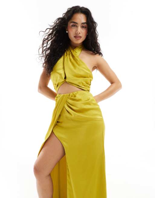 Satin Robe Vert Citron TFNC L'invitée Robe Longue En Satin Avec