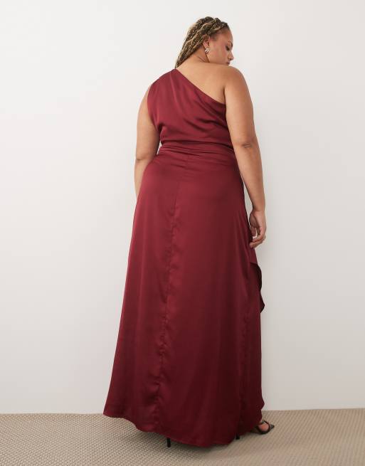 TFNC - L'invitée - Robe portefeuille longue en satin à une épaule - Bordeaux, 3 de 4