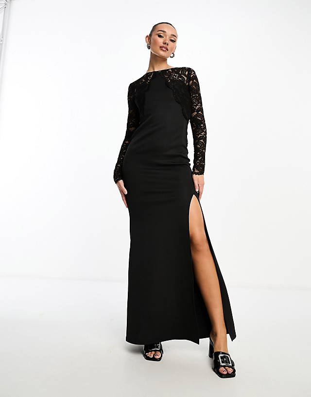 TFNC - long sleeve maxi dress with lace insert in black