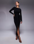 [TFNC] TFNC long sleeve ruched split maxi dress in black 14 Black