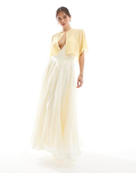TFNC - Mantella corta da damigelle d'onore color limone in chiffon - view 1