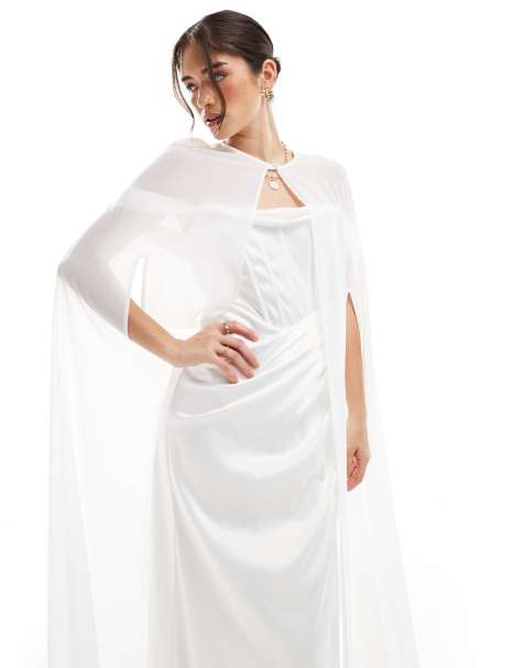 TFNC - Mantella lunga da sposa in chiffon bianca - view 1