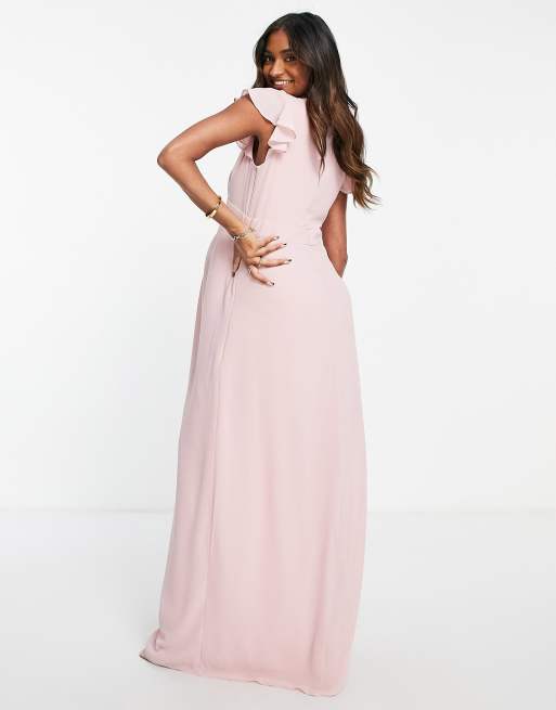 TFNC Maternity - Ariana - Vestito da damigella rosa polvere con maniche con volant e scollo a V, 2 di 4