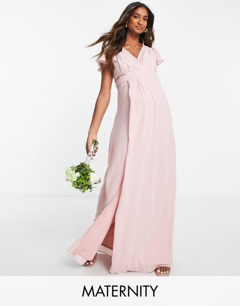 TFNC Maternity – Bridesmaid – Ariana – Brautjungfernkleid in Staubrosa mit V-Ausschnitt und Flatterärmeln - view 1
