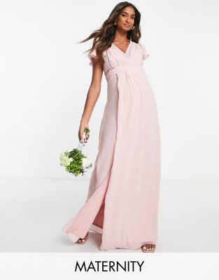 Bridesmaid Ariana flutter sleeve v neck dress in dusty pink-Orange