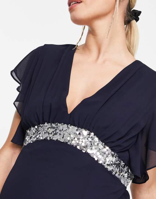 Navy and silver 2025 chiffon embellished maxi dress