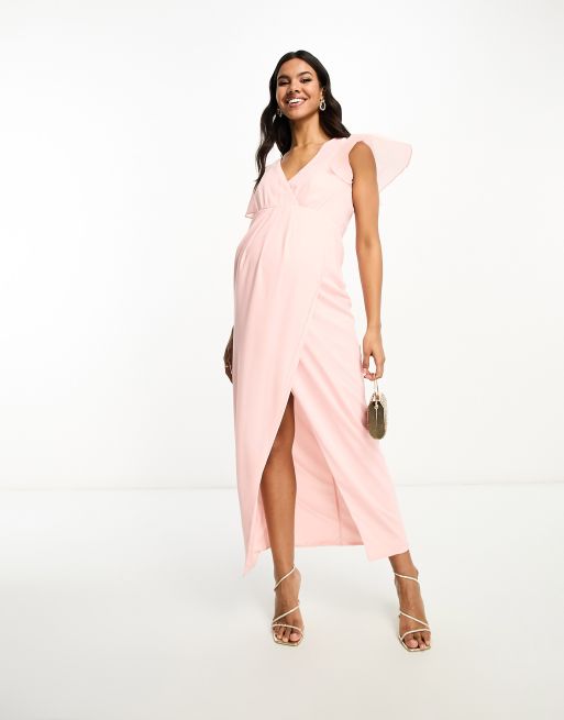 ASOS Asos Design Maternity Flutter Sleeve Maxi Dress in Pink