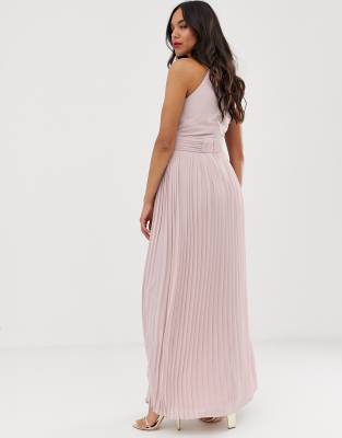 tfnc petite bridesmaid exclusive pleated maxi dress in taupe