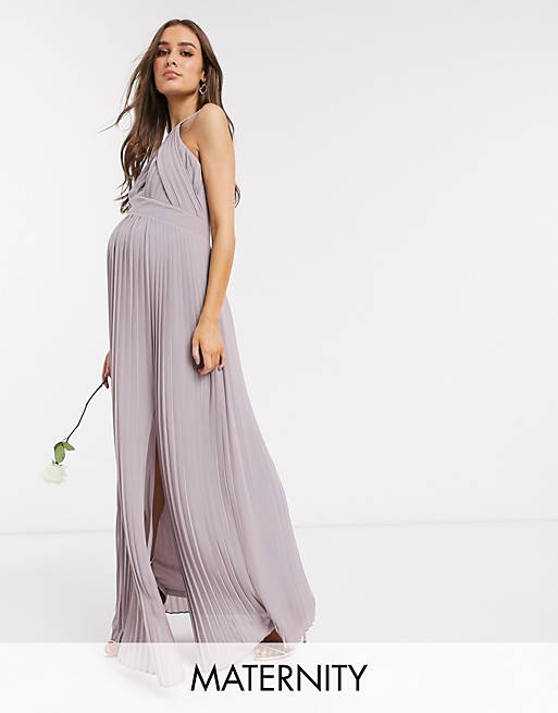 TFNC Maternity bridesmaid exclusive pleated maxi dress in grey