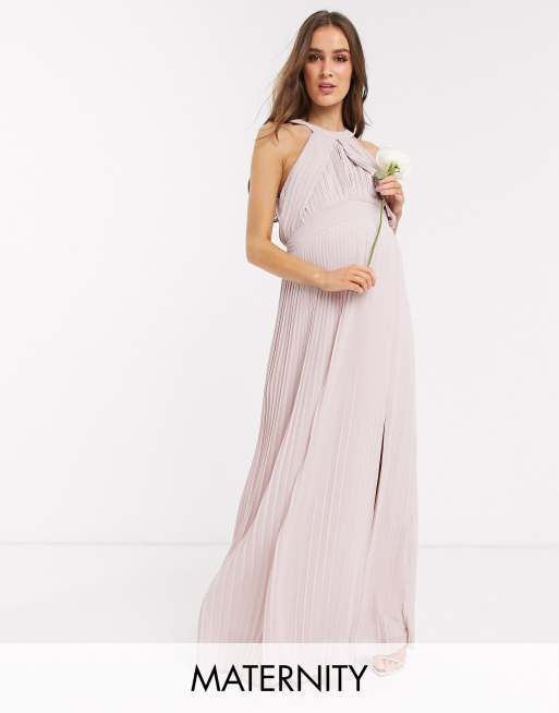 TFNC Maternity bridesmaid exclusive pleated maxi dress in pink | ASOS