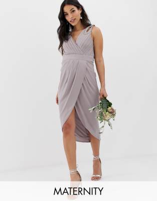 wrap midi bridesmaid dress