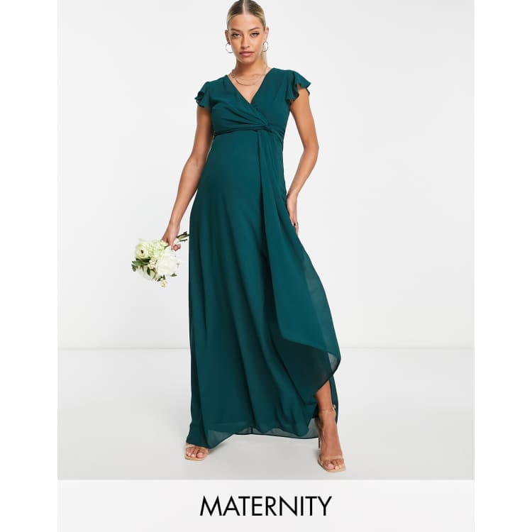TFNC Maternity Bridesmaid flutter sleeve ruffle detail maxi dress