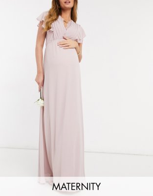 pink maxi maternity dress with sleeves