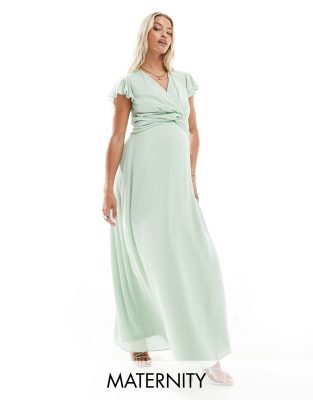 TFNC Maternity - Bridesmaid - Maxikleid in frischem Minzgrün mit Wickeldesign an der Vorderseite, Umstandsmode