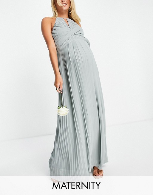 TFNC Maternity bridesmaid pleated wrap detail max dress in sage