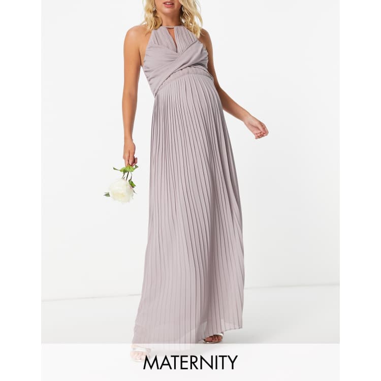 TFNC Maternity bridesmaid pleated wrap detail maxi dress in gray | ASOS