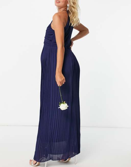 TFNC Maternity bridesmaid pleated wrap detail maxi dress in navy | ASOS