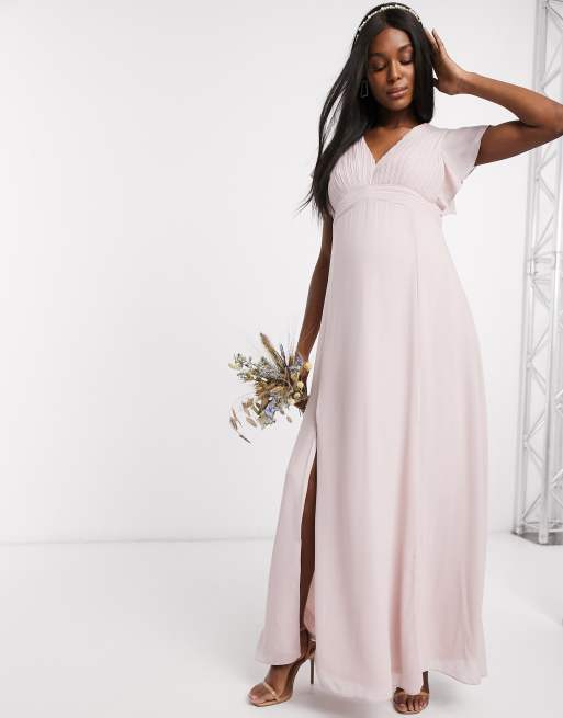 TFNC Maternity bridesmaid plunge front flutter sleeve maxi dress