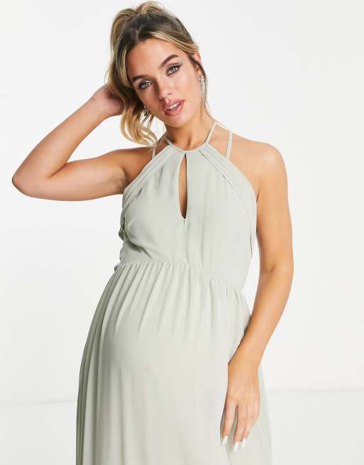 maternity sage green bridesmaid dress Sage Solid 3/4 Sleeve Smocked Top Tiered Maternity Maxi Dress – PinkBlush