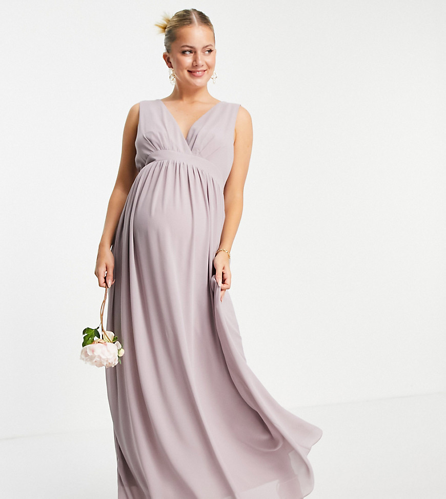 TFNC Maternity Bridesmaid top wrap chiffon dress in light gray-Grey